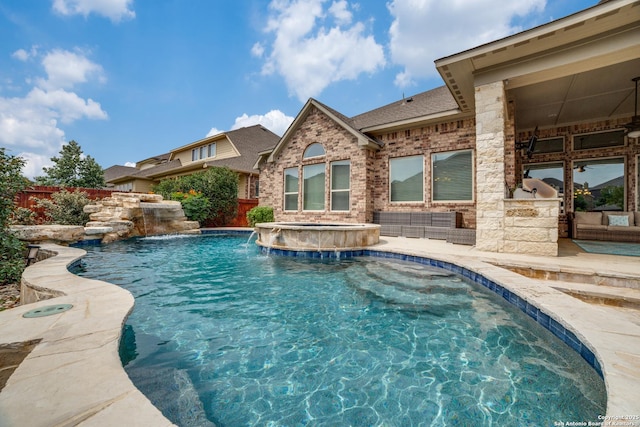 2023 Wilby Ln, San Antonio, TX 78253 - outdoor pool featuring area for grilling, a fenced backyard, an in-ground hot tub, and a patio area