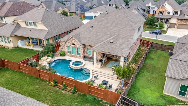 2023 Wilby Ln, San Antonio, TX 78253 - view of pool featuring a residential view, a patio, and a pool with connected hot tub