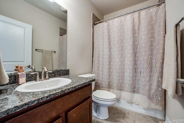 2023 Wilby Ln, San Antonio, TX 78253 - full bathroom featuring vanity, toilet, tile patterned floors, and shower / bath combo with shower curtain