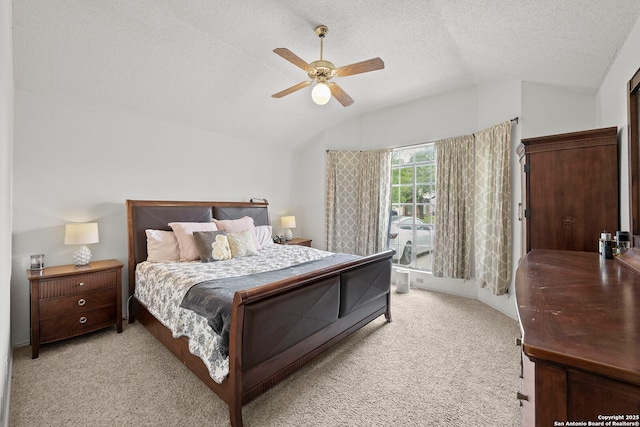 4303 Lakebend W, San Antonio, TX 78244 - carpeted bedroom with vaulted ceiling, access to outside, a textured ceiling, and a ceiling fan