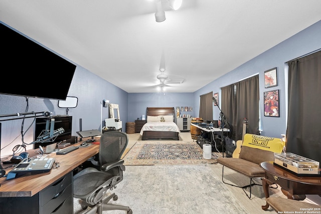 4303 Lakebend W, San Antonio, TX 78244 - bedroom with an office area, wood finished floors, and ceiling fan
