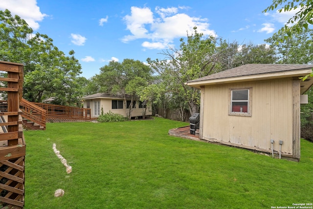 4303 Lakebend W, San Antonio, TX 78244 - view of yard with a wooden deck and an outdoor structure