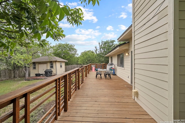 4303 Lakebend W, San Antonio, TX 78244 - deck featuring outdoor dining area, an outbuilding, and grilling area
