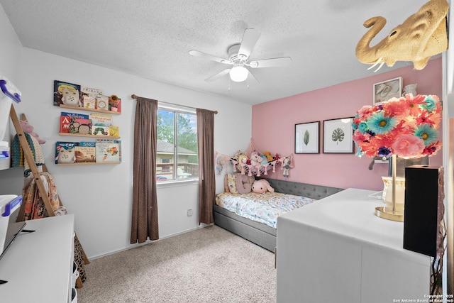 4303 Lakebend W, San Antonio, TX 78244 - carpeted bedroom with ceiling fan and a textured ceiling