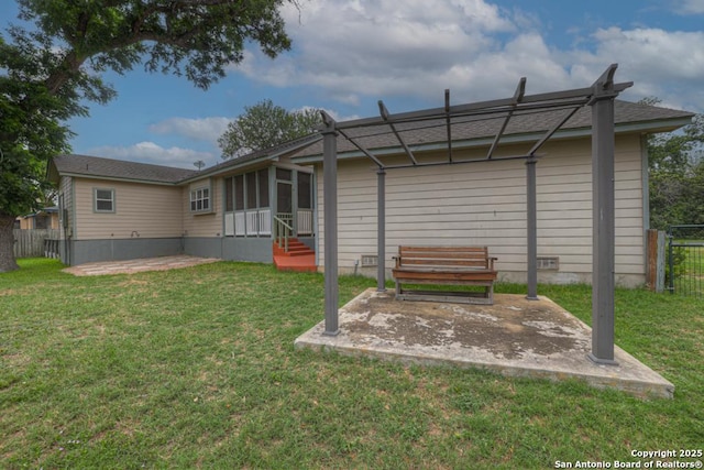 141 Rio Grande, Seguin, TX 78155 - back of property featuring a patio area, entry steps, and a sunroom