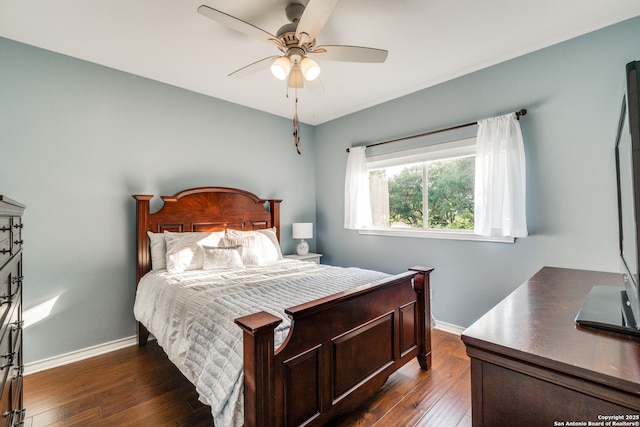 31763 Scarteen, Fair Oaks Ranch, TX 78015 - bedroom featuring dark wood-type flooring, baseboards, and a ceiling fan