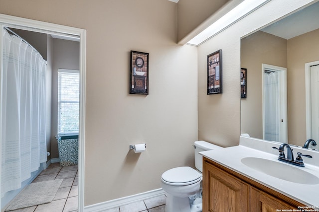 31763 Scarteen, Fair Oaks Ranch, TX 78015 - bathroom with toilet, vanity, tile patterned flooring, and baseboards
