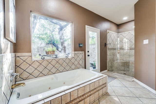 31763 Scarteen, Fair Oaks Ranch, TX 78015 - full bath with a whirlpool tub, a tile shower, and tile patterned flooring