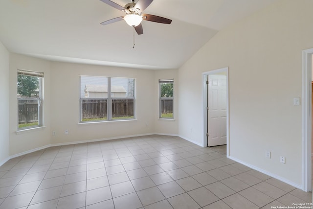 9726 Copper Rock, Converse, TX 78109 - unfurnished room featuring lofted ceiling, a ceiling fan, light tile patterned floors, and baseboards
