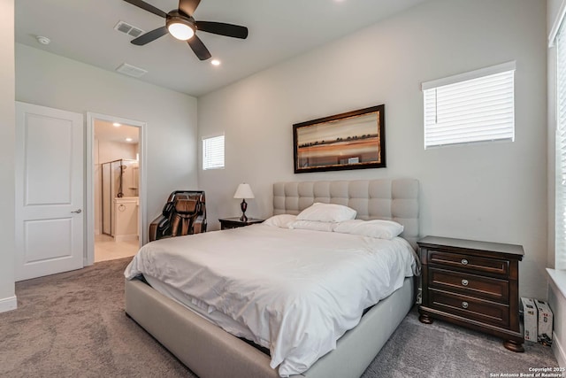 22806 Rio Salado, San Antonio, TX 78261 - bedroom with carpet floors, recessed lighting, ensuite bathroom, and a ceiling fan