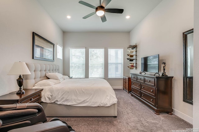 22806 Rio Salado, San Antonio, TX 78261 - bedroom with light colored carpet, a ceiling fan, and recessed lighting