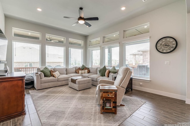 22806 Rio Salado, San Antonio, TX 78261 - living room with healthy amount of natural light, ceiling fan, wood finished floors, and recessed lighting