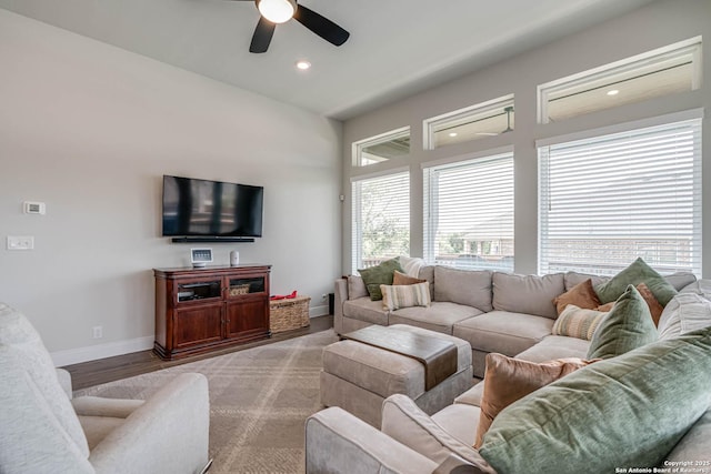 22806 Rio Salado, San Antonio, TX 78261 - living area featuring a ceiling fan, recessed lighting, and light wood finished floors