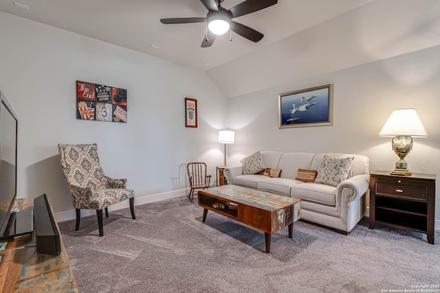22806 Rio Salado, San Antonio, TX 78261 - carpeted living area with a ceiling fan and lofted ceiling