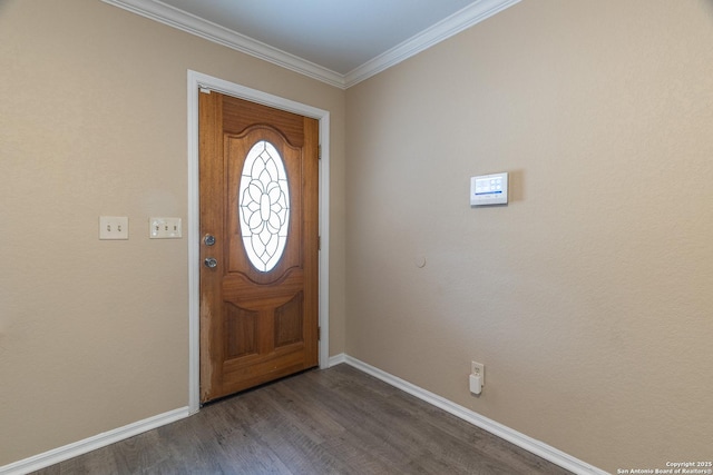 3613 Candleridge, San Antonio, TX 78244 - foyer entrance with baseboards, dark wood-style flooring, and crown molding