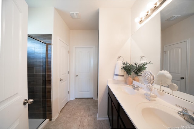 7207 Independence Way, San Antonio, TX 78223 - full bath with double vanity, a shower stall, and tile patterned flooring