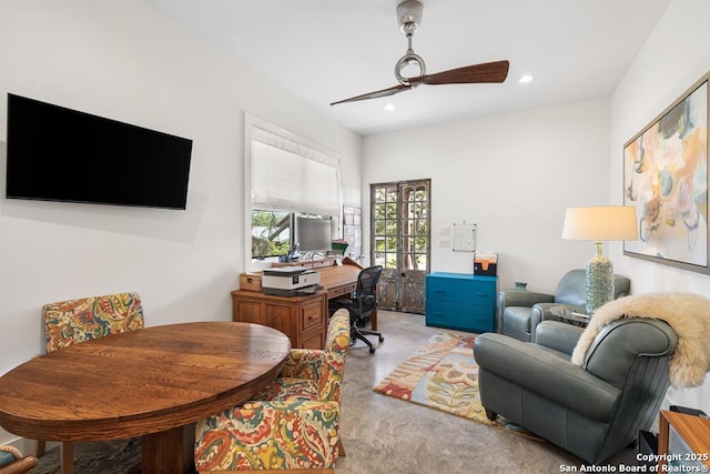 159 Inspiration, Fredericksburg, TX 78624 - office with carpet, a ceiling fan, and recessed lighting