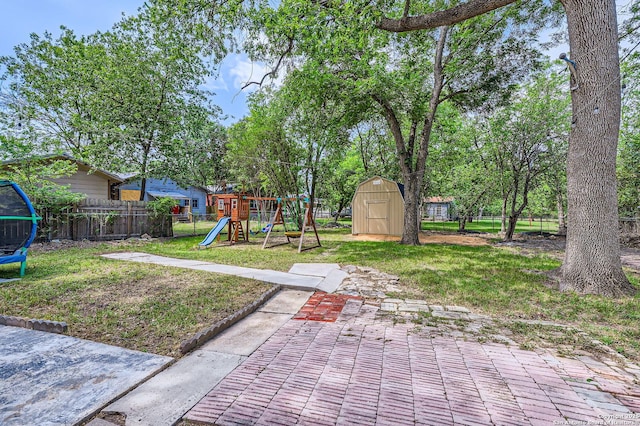 258 S Live Oak, New Braunfels, TX 78130 - view of yard with a playground, a trampoline, and a patio area