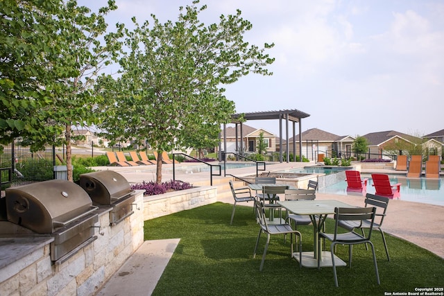 12855 Cygnus, San Antonio, TX 78245 - view of yard featuring area for grilling, a community pool, a patio, and a residential view