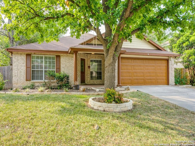 14342 Markham Ln, San Antonio, TX 78247 - view of front of home with brick siding, driveway, an attached garage, and a porch
