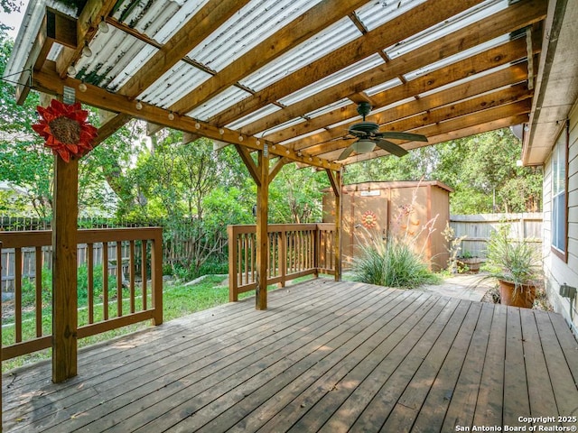 14342 Markham Ln, San Antonio, TX 78247 - deck with ceiling fan and a fenced backyard