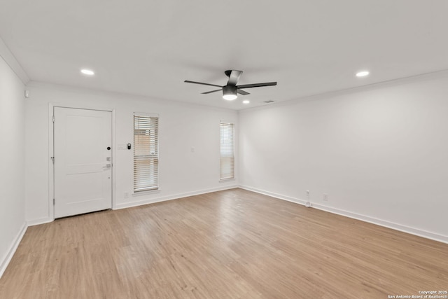 2718 Old Field Dr Unit 101, San Antonio, TX 78247 - spare room with ceiling fan, ornamental molding, light wood-style flooring, baseboards, and recessed lighting