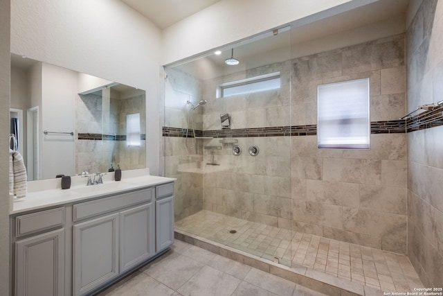 2415 Olive Way, San Antonio, TX 78259 - full bath with tiled shower, vanity, and tile patterned floors