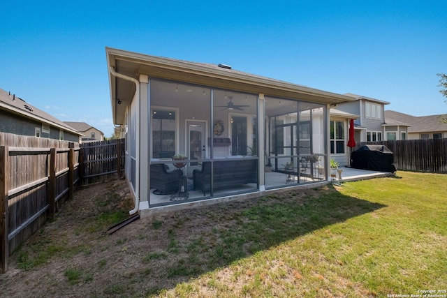 2415 Olive Way, San Antonio, TX 78259 - rear view of house with a sunroom and ceiling fan