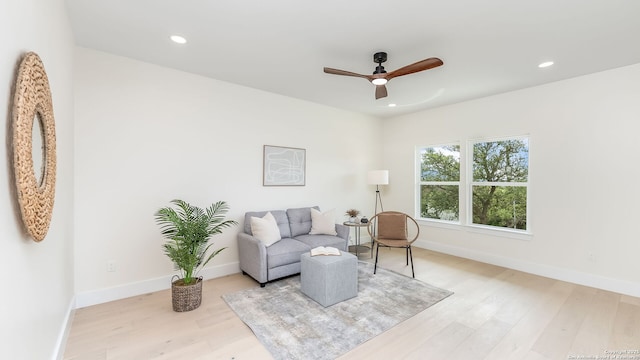 3140 Westview Dr, Canyon Lake, TX 78133 - living area with light wood finished floors, baseboards, ceiling fan, and recessed lighting