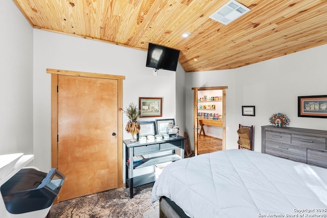 231 Doris Dr, Kerrville, TX 78028 - bedroom featuring wooden ceiling and carpet