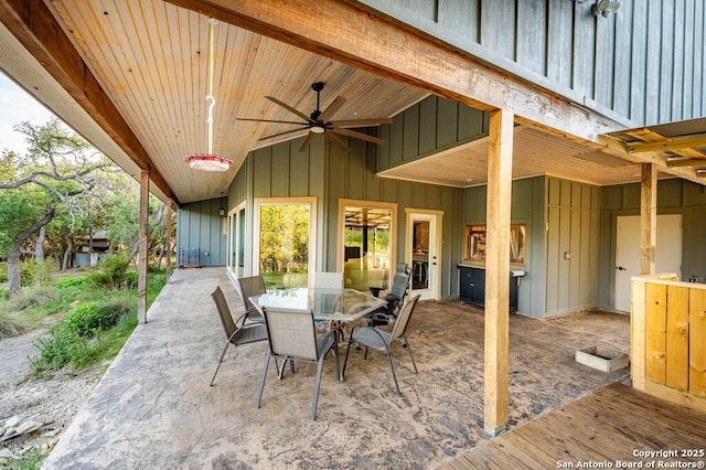 231 Doris Dr, Kerrville, TX 78028 - view of patio / terrace with a ceiling fan and outdoor dining area