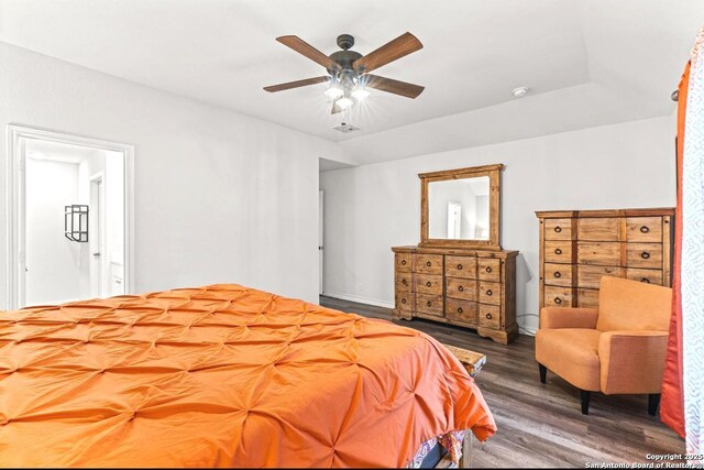 324 Washita Riv, Cibolo, TX 78108 - bedroom with wood finished floors, ceiling fan, and baseboards