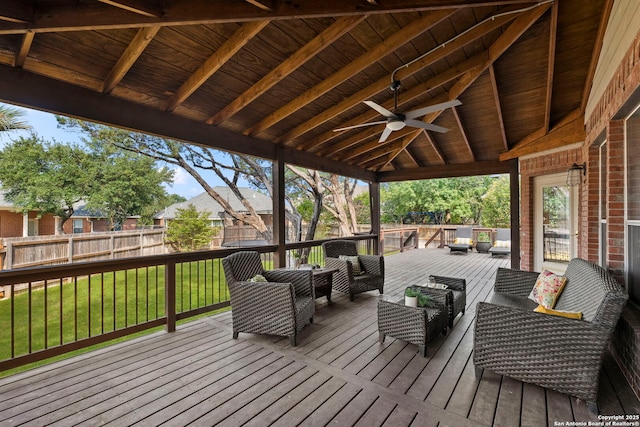 18719 Needle Rock, San Antonio, TX 78258 - wooden deck featuring ceiling fan and an outdoor hangout area