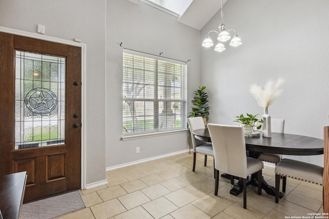 13508 Ashmont, Live Oak, TX 78233 - dining space featuring a chandelier, baseboards, and light tile patterned floors
