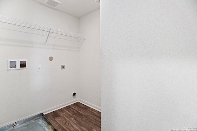 11042 Eyelet Hbr, Converse, TX 78109 - washroom with electric dryer hookup, hookup for a washing machine, dark wood finished floors, and baseboards