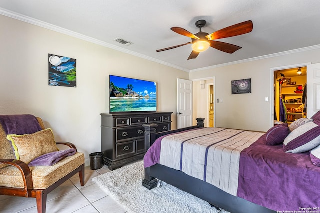 1946 Encino Belle, San Antonio, TX 78259 - bedroom with ornamental molding, light tile patterned floors, and a ceiling fan