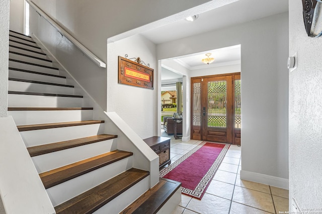 1946 Encino Belle, San Antonio, TX 78259 - foyer featuring ornamental molding, stairs, baseboards, and light tile patterned floors