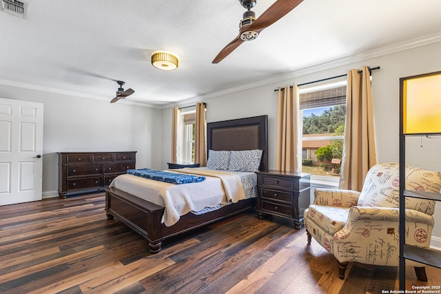 1946 Encino Belle, San Antonio, TX 78259 - bedroom with crown molding, dark wood-style flooring, and a ceiling fan