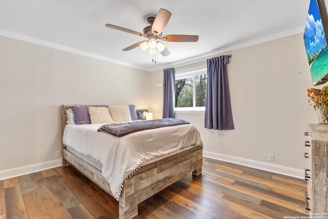 1946 Encino Belle, San Antonio, TX 78259 - bedroom featuring ornamental molding, baseboards, wood finished floors, and ceiling fan