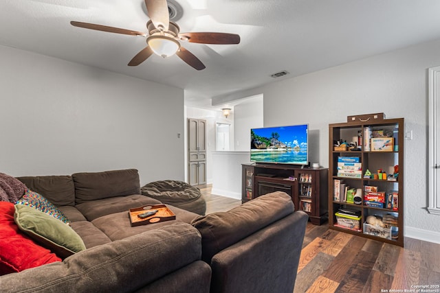 1946 Encino Belle, San Antonio, TX 78259 - living room with wood finished floors, a ceiling fan, and baseboards