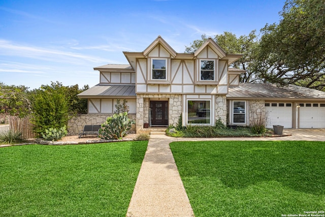 1946 Encino Belle, San Antonio, TX 78259 - tudor house with a front yard, stone siding, stucco siding, and a garage