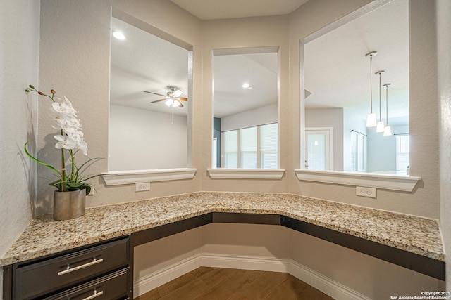 12827 Sabinal Riv, San Antonio, TX 78253 - bathroom with wood finished floors, ceiling fan, and vanity