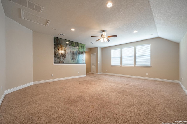 12827 Sabinal Riv, San Antonio, TX 78253 - empty room featuring light colored carpet, ceiling fan, recessed lighting, baseboards, and a textured ceiling