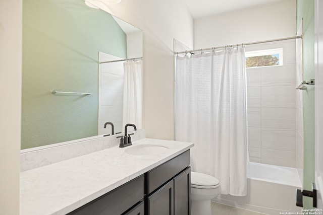 529 Huntwick, Boerne, TX 78006 - bathroom with vanity, shower / tub combo, and toilet