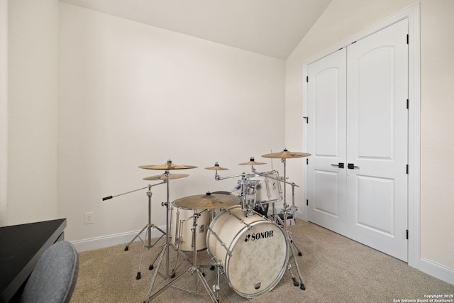 529 Huntwick, Boerne, TX 78006 - playroom featuring lofted ceiling, carpet, and baseboards
