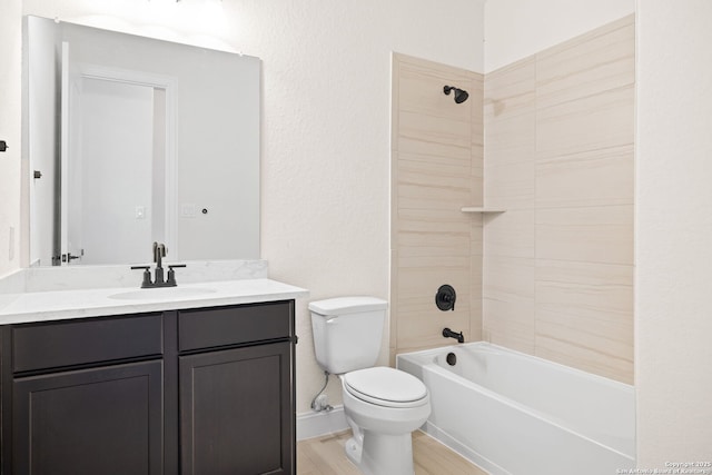 529 Huntwick, Boerne, TX 78006 - full bath with vanity, toilet, shower / washtub combination, and wood finished floors