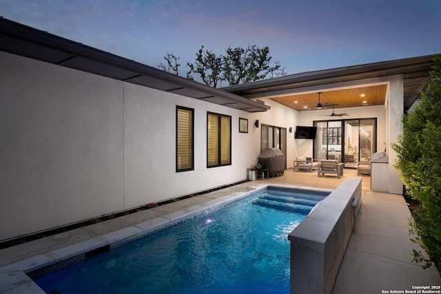 312 Frey, Boerne, TX 78006 - swimming pool featuring ceiling fan, an outdoor hangout area, and a patio area