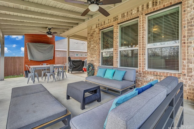 8922 Trail Dust, San Antonio, TX 78254 - view of patio featuring an outdoor living space, ceiling fan, and outdoor dining space