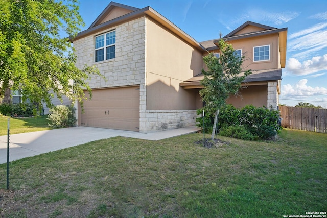 21902 Backspin, San Antonio, TX 78261 - view of property featuring stone siding, stucco siding, concrete driveway, and an attached garage