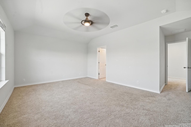 21902 Backspin, San Antonio, TX 78261 - empty room featuring light colored carpet, ceiling fan, a smoke detector, baseboards, and lofted ceiling
